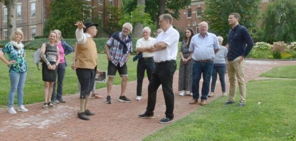 HBMS lead storyteller Ted Moyer leads a tour of Bethlehem's historic district.