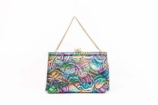 A rainbow clasp bag with gold handles