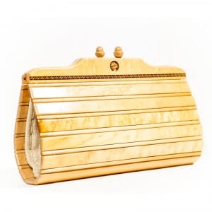 A wooden clasp clutch