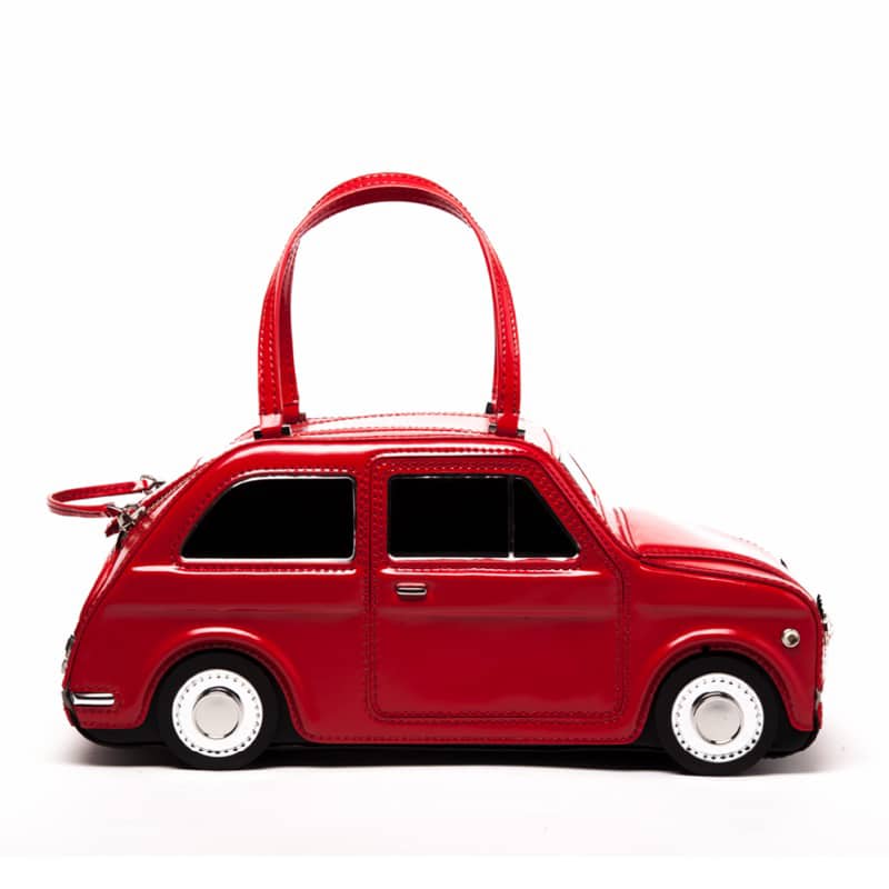 A purse shaped like a red car