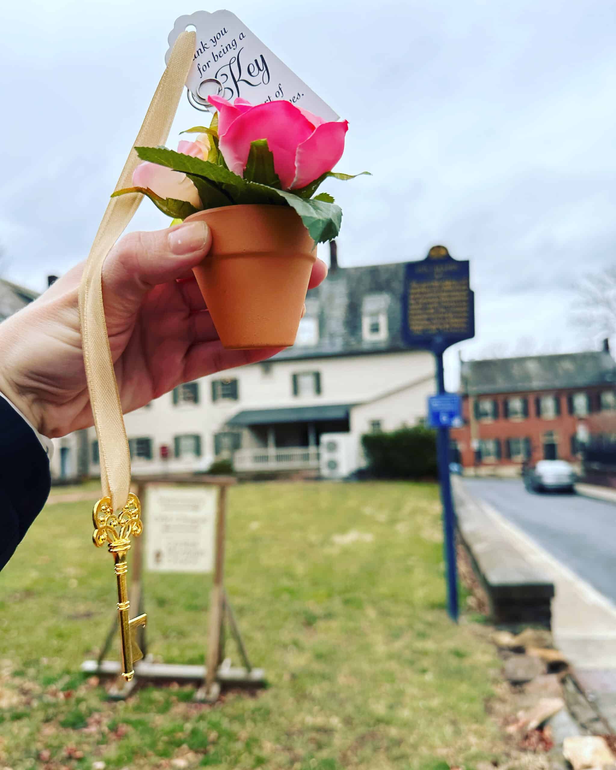 Flower with key in front of Moravian Museum site rental